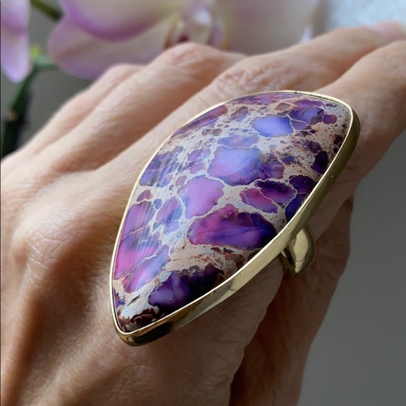 EXTRA LARGE PURPLE-COPPER TURQUOISE RING - Picture 5 of 6